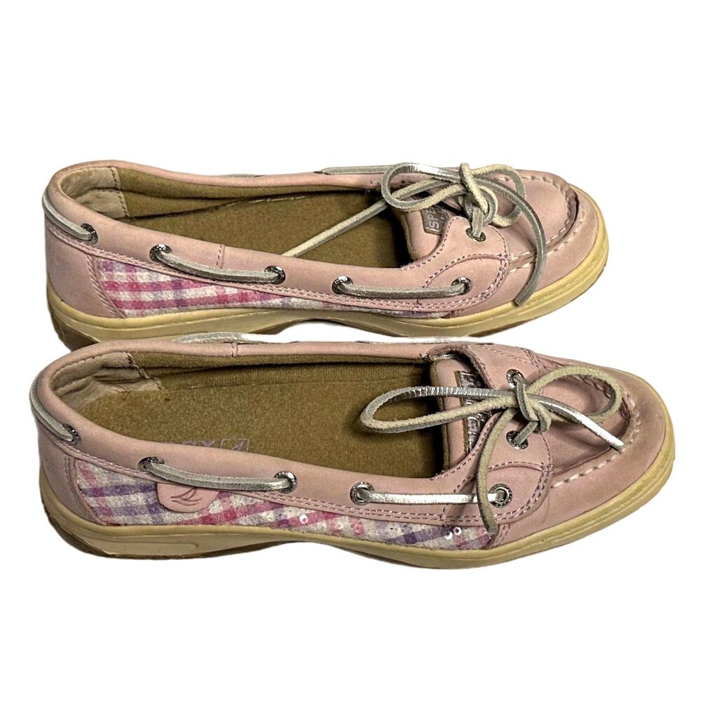 Sperry Top Sider Angel Fish Loafers Girls Shoes Sequin Plaid 4.5
